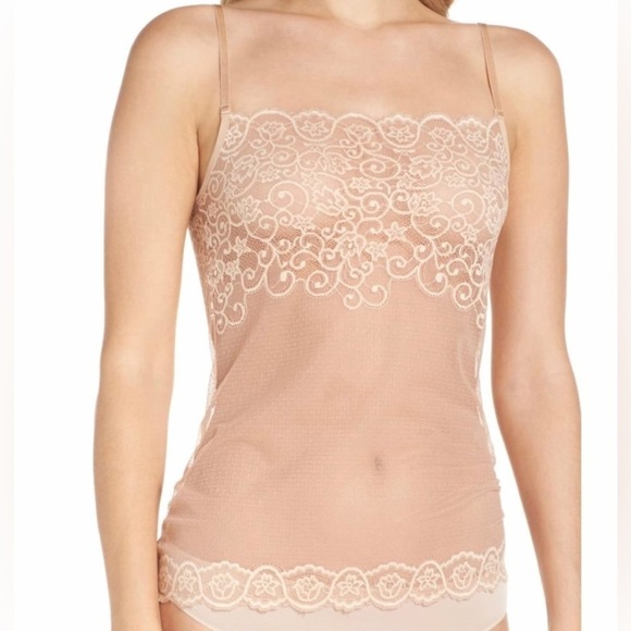 Commando Ivory Beige Nude Tulip Lace & Mesh Camisole Layering Top EUC Size S/M - Picture 3 of 12